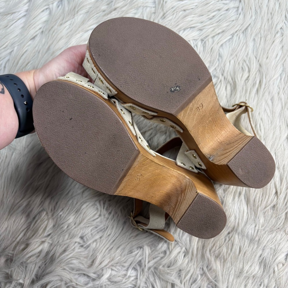 Sezane Women's 39 US 8 Ivory Khaki Suede Strappy Isabelle Clog Sandals Scandi - Picture 6 of 8